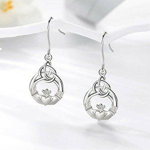 New 925 Silver Filled Small Claddagh Drop Earrings